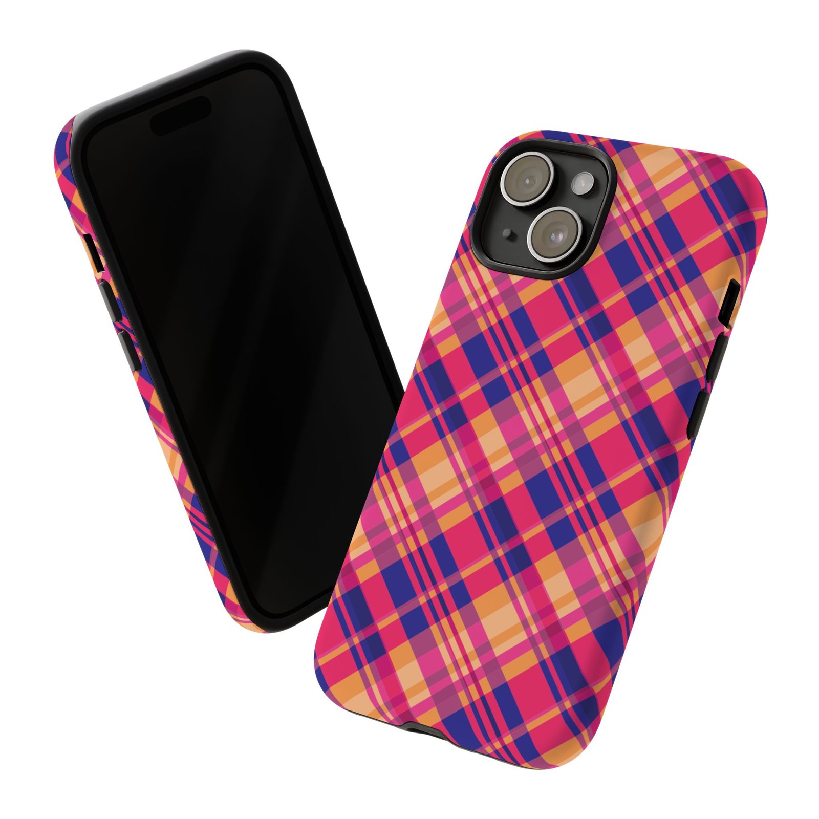 Pink and Blue Plaid Phone Case | Peach Tartan Check Pattern | Glossy Protective Cover for iPhone and Samsung | Bright Preppy Style - Image 3