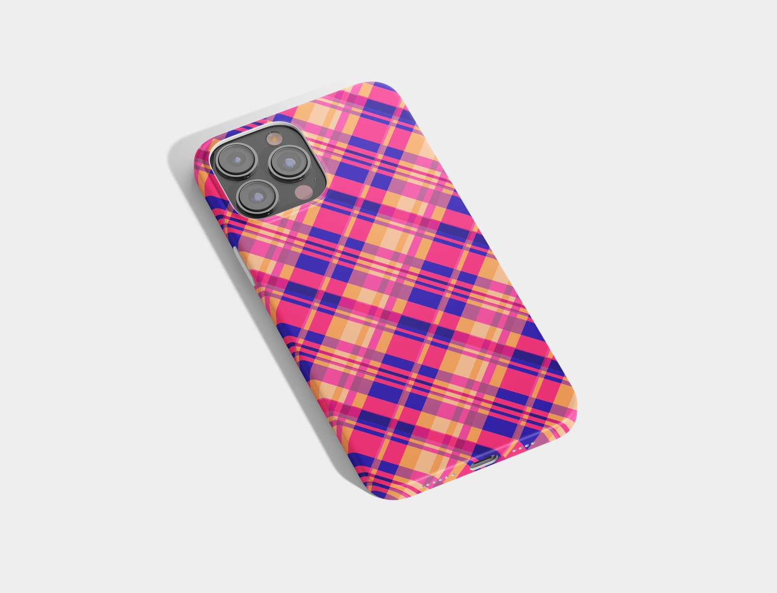 Pink and Blue Plaid Phone Case | Peach Tartan Check Pattern | Glossy Protective Cover for iPhone and Samsung | Bright Preppy Style